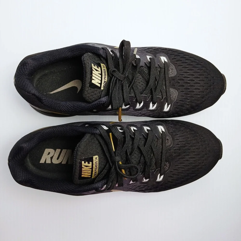 Nike Air Zoom Pegasus 34 Womens Black Gold Running Shoes Size 8